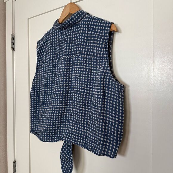 Lauren Ralph Lauren Top Sz 3X Blue Linen Sleeveless Button Up Tie Front Western - Picture 5 of 9